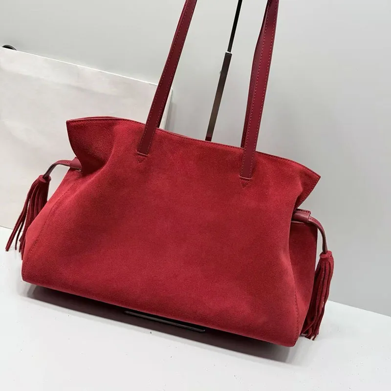 Retro suede tassel design fashionable multifunctional shoulder bag casual commuting large capacity crossbody bag