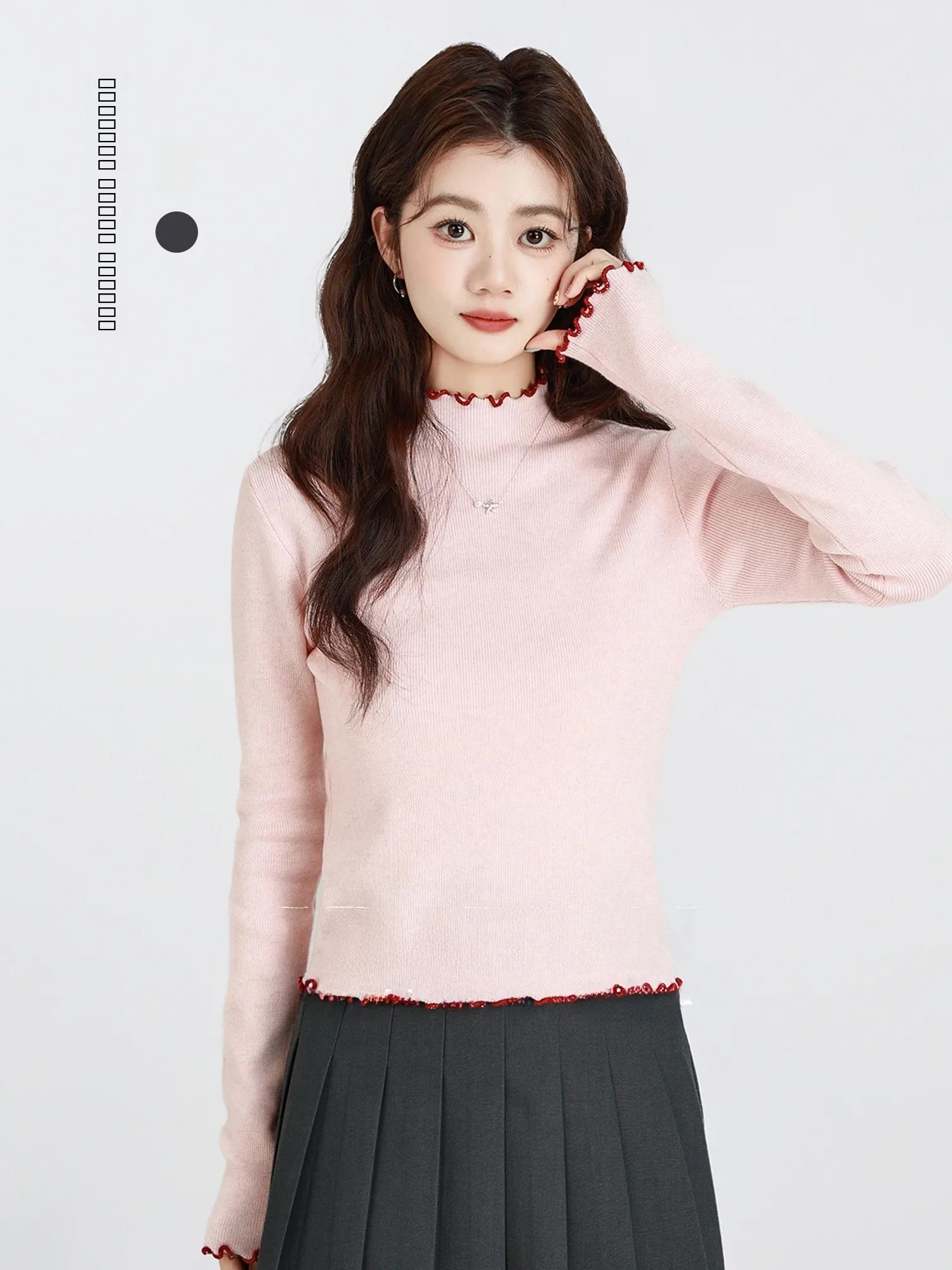 

Pure Color f High Collar Knitted Sweater Women's Slim Fit Base Layer irt with Wood ain for Autumn 2025