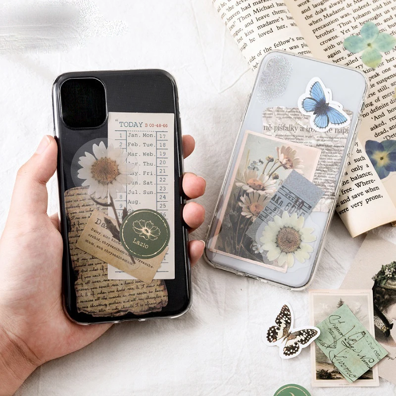 15Pcs Retro Plant Decorative Stickers Phone Case Decoration Diary Diy Stickers Handheld Account Decoration Sticker