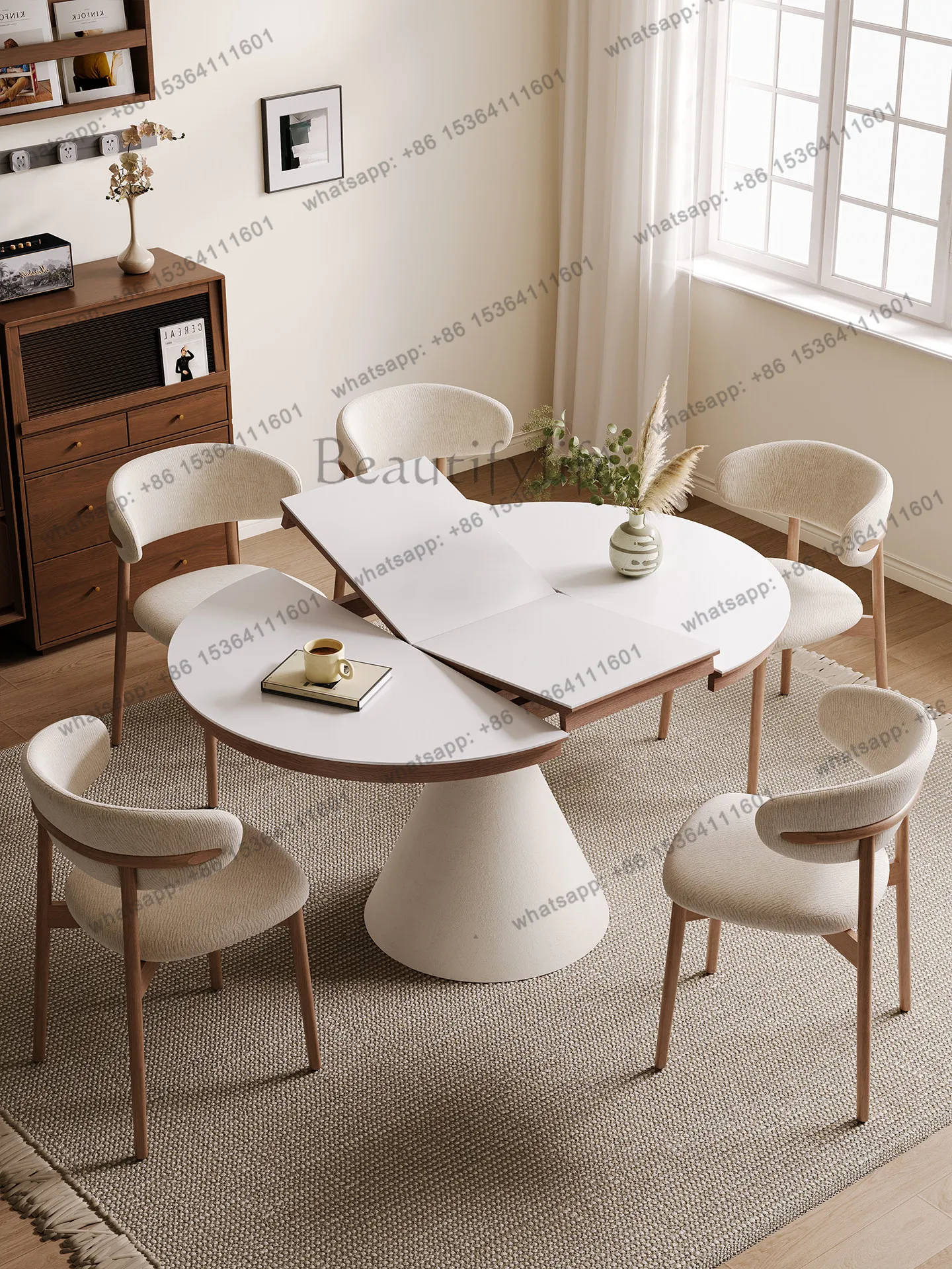 Dining table variable round small apartment household dining table modern simple household cream style
