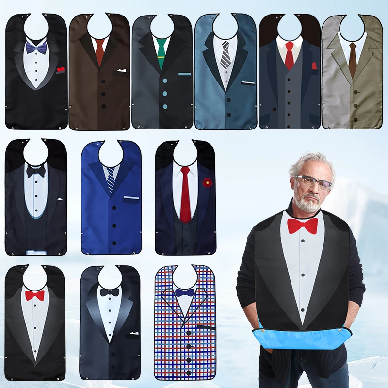 Single-Pack Adult Bibs, Stylish Bibs with Suit Pattern, Garment Protectors, with Lint Collector, Suitable for Seniors.