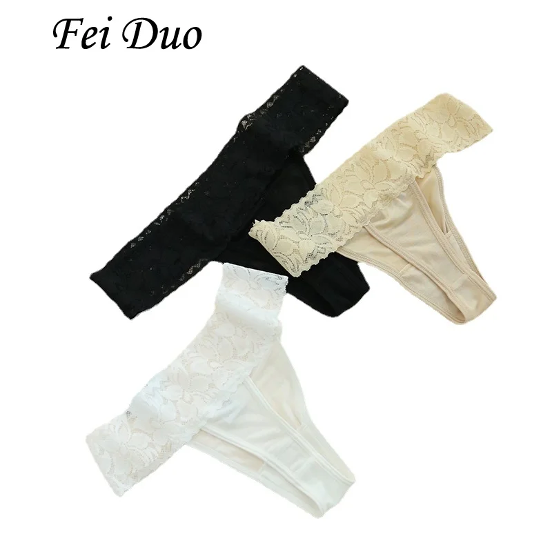 

3 Pieces of Thin Thong Pants Low Waisted Underwear, Natural Mulberry Silk Solid Color Sexy Lace Seamless and Breathable