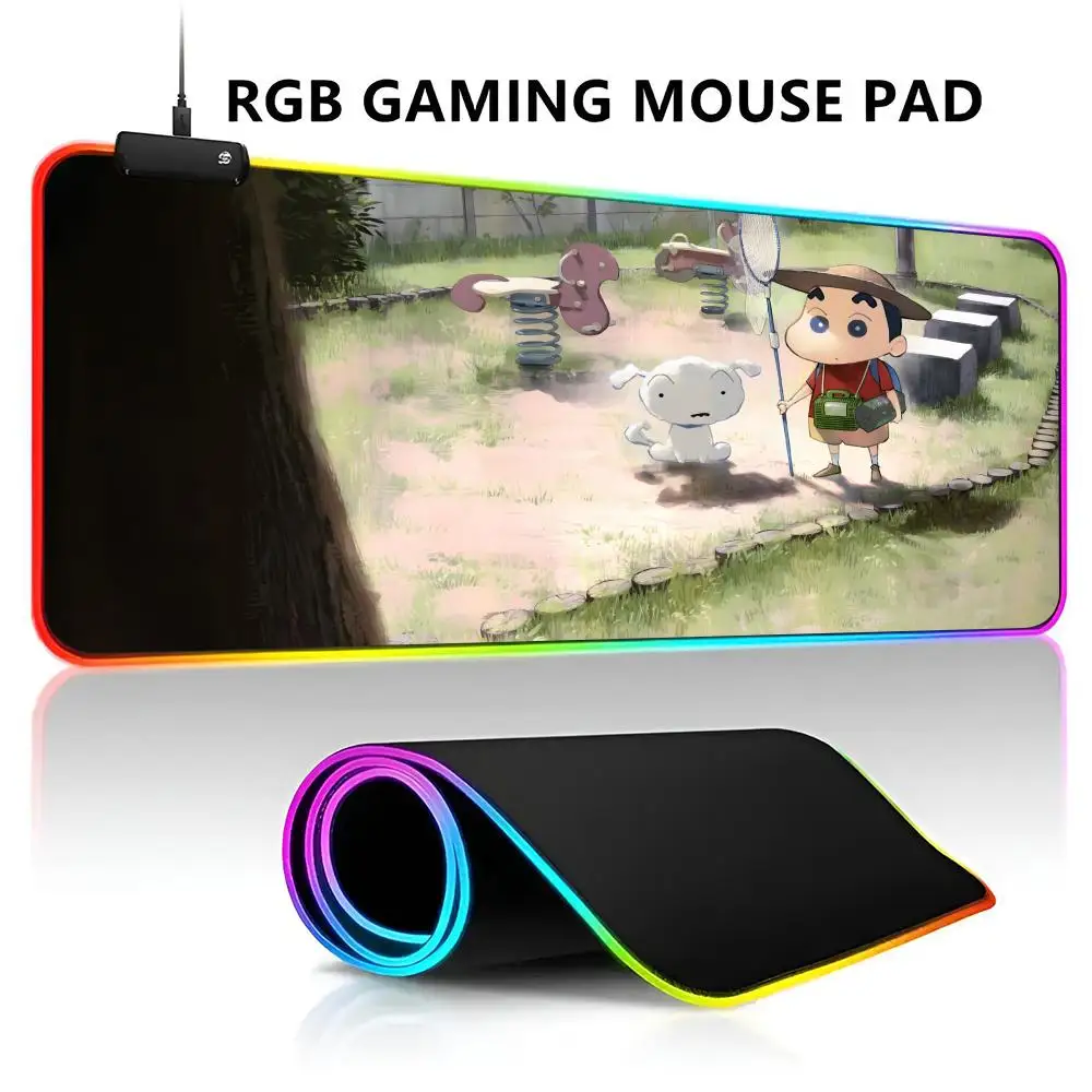 Crayon Shin Chan Mouse Pad RGB LED Light Gaming Waterproof Large Gamer Mouse Carpet Big Mause Keyboard Pad PC Desk Play Mat with