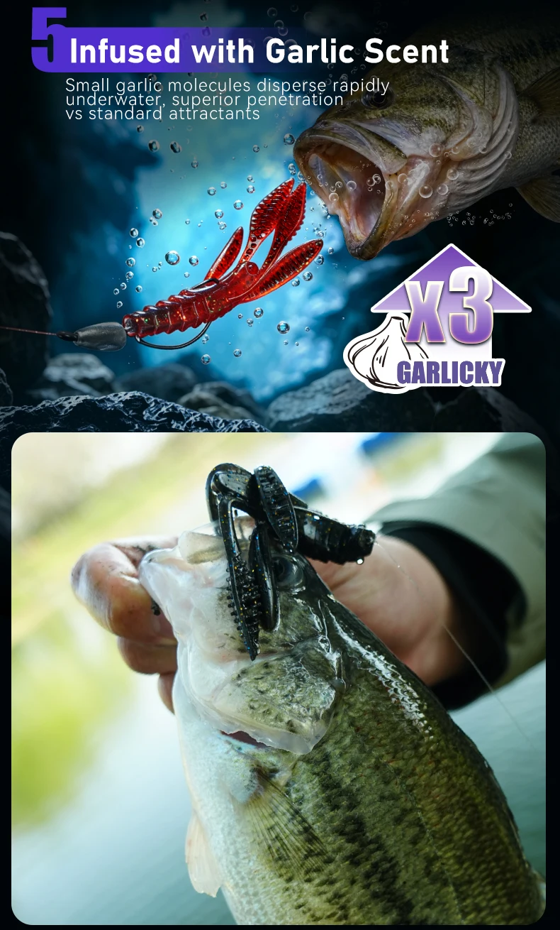 Kingdom IRON FIST Texas Weicher Angelköder 85mm/105mm Sinkender Knoblauchduft-Angelköder Flexible Krallen Bass-Jig Trailer Wurmköder – Detail 6