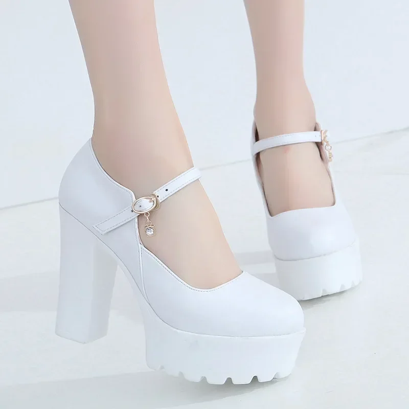 12cm Small Size 33-43 Spring Soft Leather Shoes Platform Pumps 2025 Trend Spring Block High Heels Shoes for Model Party Dress - Image 4