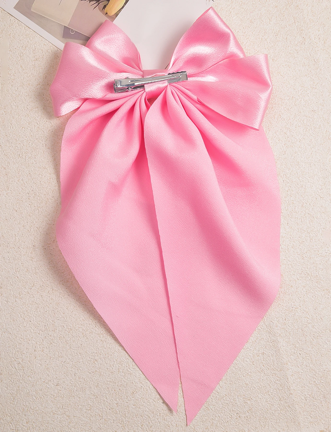 1 big bow tie long streamer plain duck beak clip hairpin fashion popular all girls daily dress up hair accessories