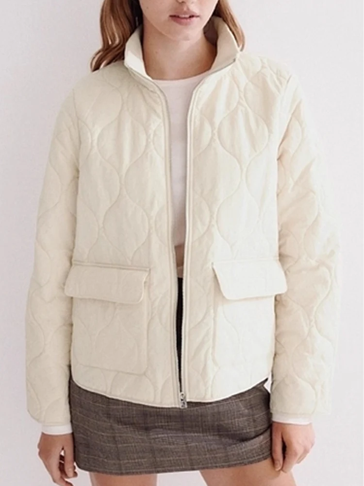 

Европейская и американская осенняя новая модная простая женская темпераментная простая повседневная стеганая тонкая хлопковая куртка с большим профилем