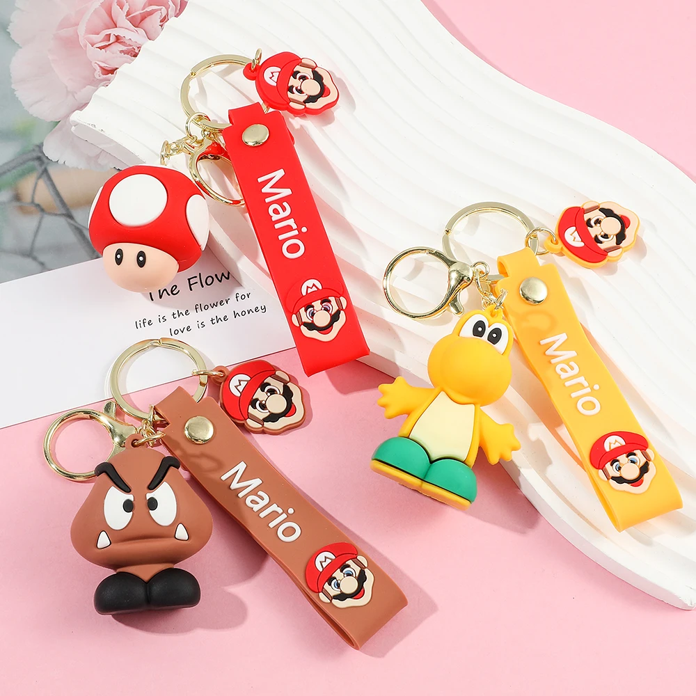 3D Cartoon Super Mario Bros Keychain Accesorios Schoolbag Pendant Key Bag Decoration Collection Ornament Kids Toys Birthday Gift