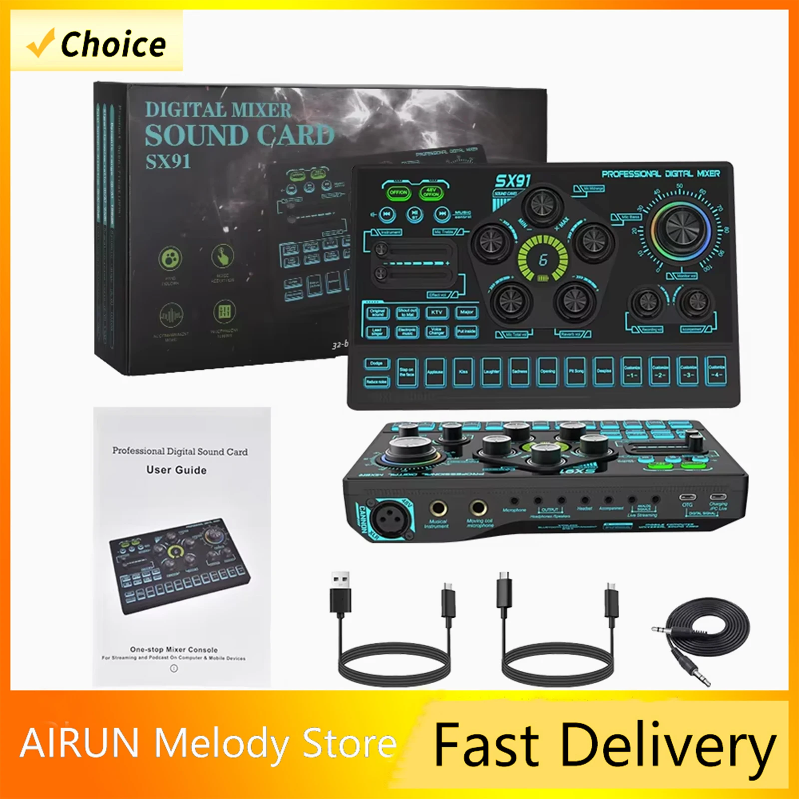 

Аудиомикшер SX91 с функцией изменения голоса, 48В, микшер для микрофона, звуковая карта для живого звука, аудиомикшерная консоль, усилитель для стриминга