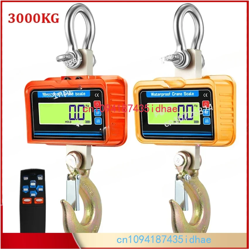 Waterproof 3000KG Electronic Hanging Scale Crane Scales Remote Control Heavy dut Alloy Steel Hook Weigh Tools with LCD Display