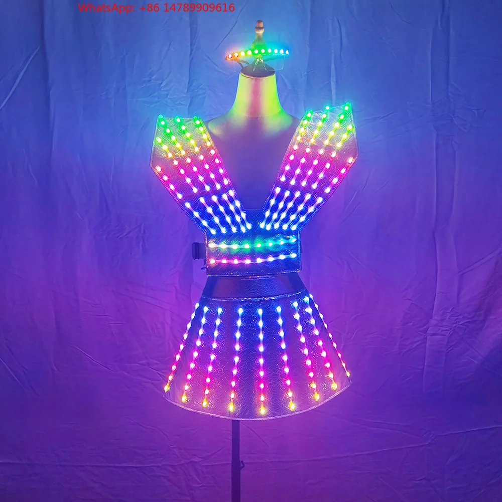

LED Luminous Robot CostumeFuture Technology Women's LED Dress With Sexy Silver Skirt Peorce DJ Singer Stage Costume Cosplay C