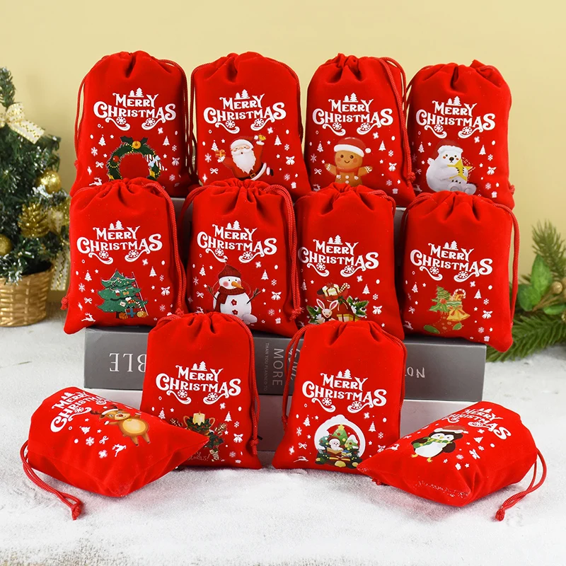 

5pcs Christmas Velvet Bags Advent Calendar Gift Bags 9x12cm Candy Drawstring Pouch Christmas Party Jewelry Packaging Bags