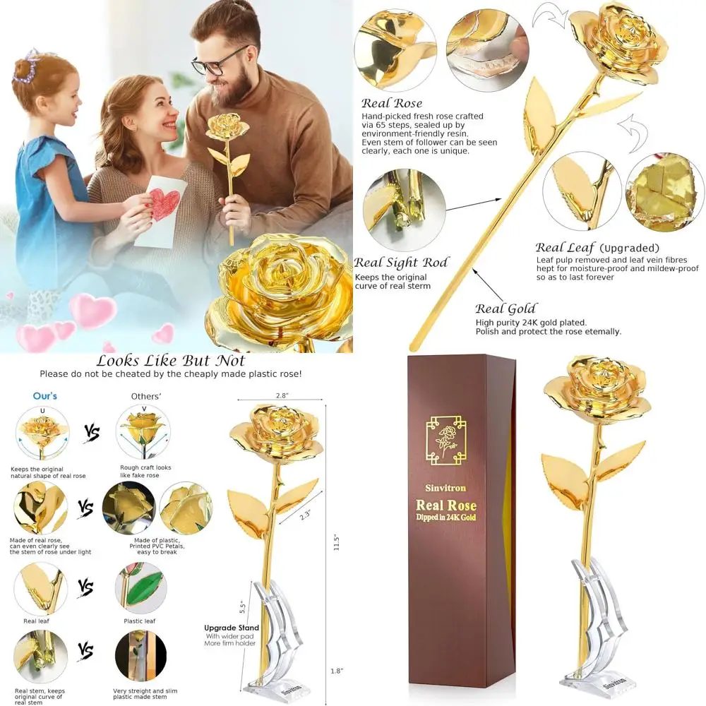 

Роза ручной работы с позолотой 24K, идеальный подарок на День святого Валентина, годовщину и День матери.