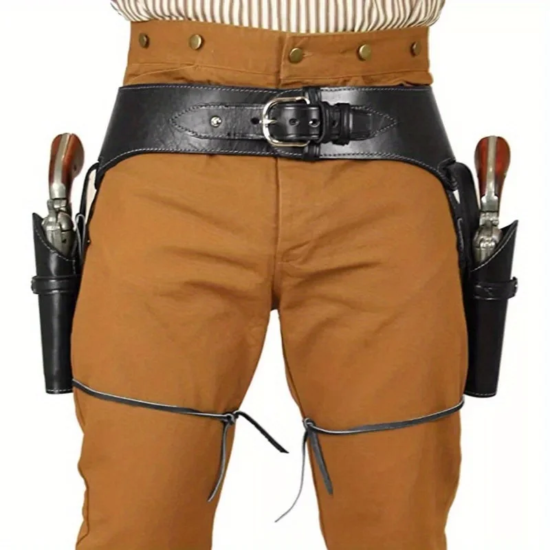 Medieval Viking Retro Leather Halloween Waist Belt Double Gun Set Cosplay Costume Props