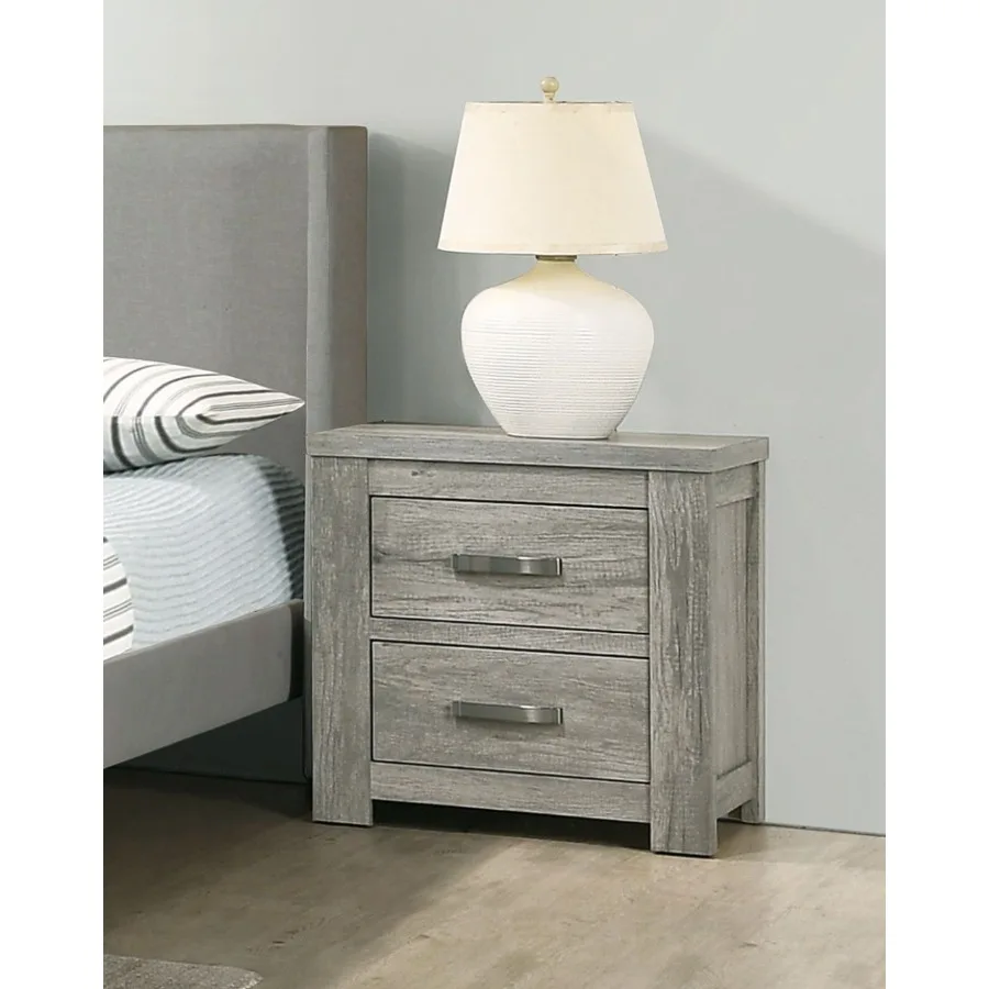 Bedroom Furniture Rustic Light Grey Simple 1pc Nightstand 2-Drawers Bed Side Table Solidwood