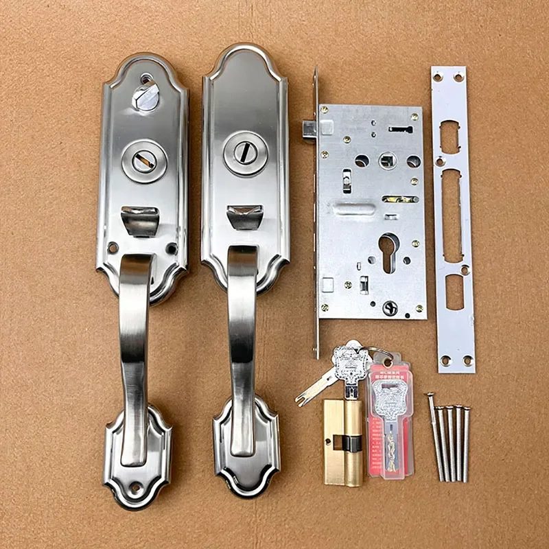 Old Style Press Lock Stainless Steel Aluminum Alloy Door Lock Anti-Theft Door Lock Universal Large Handle Hardware Accessories