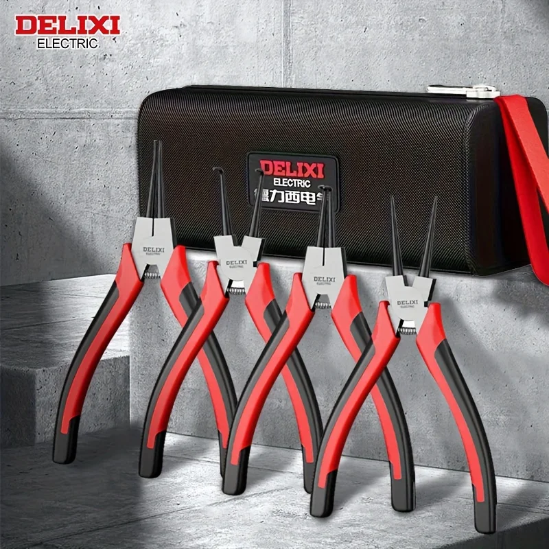 

DELIXI ELECTRIC 4 Piece Snap Ring Pliers Set Heavy Duty 7" Internal/External Round Clamp Kit Storage Bag Included