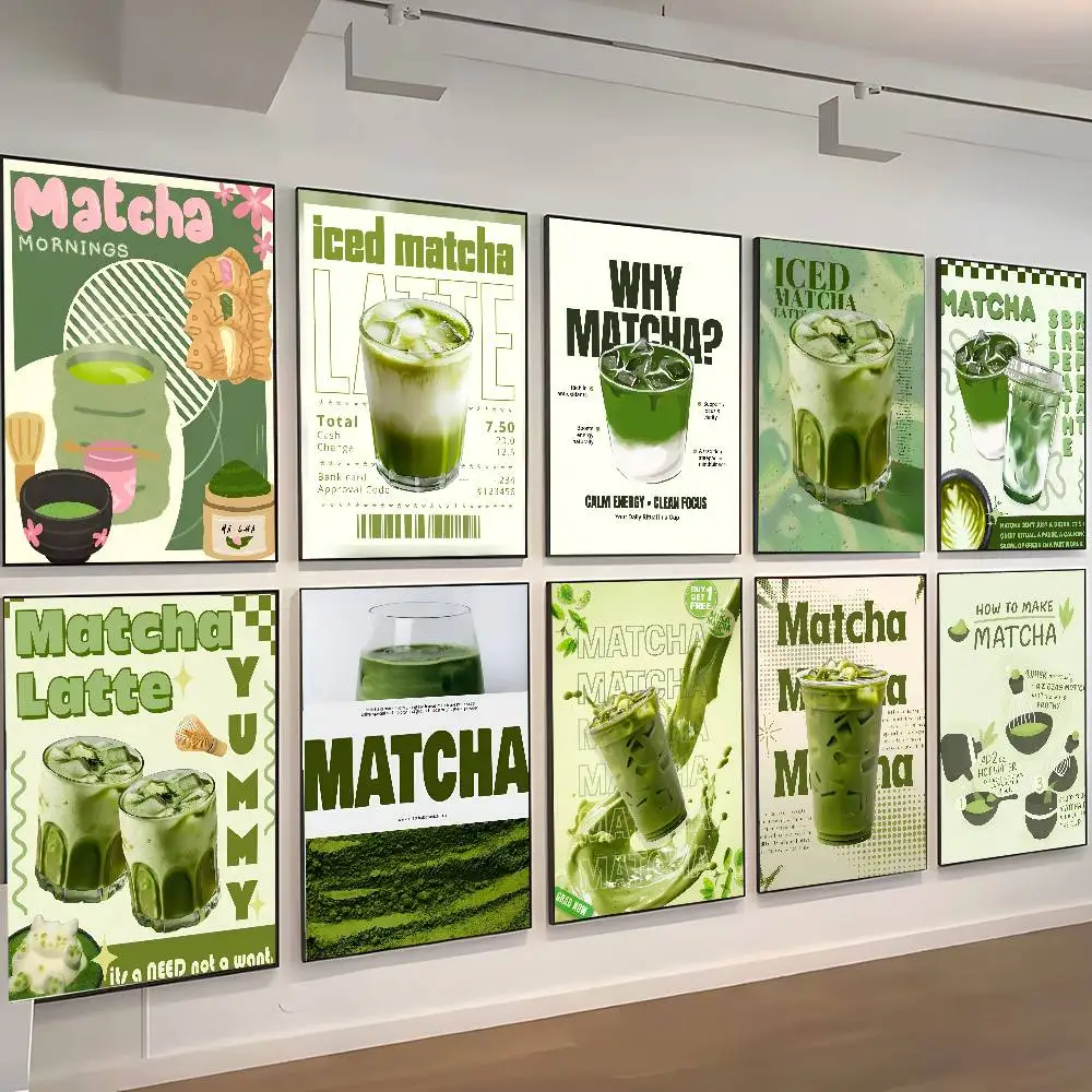 Póster de bebida con sabor a Matcha, arte autoadhesivo para la entrada de la habitación, decoración de pared de restaurante, pintura artística
