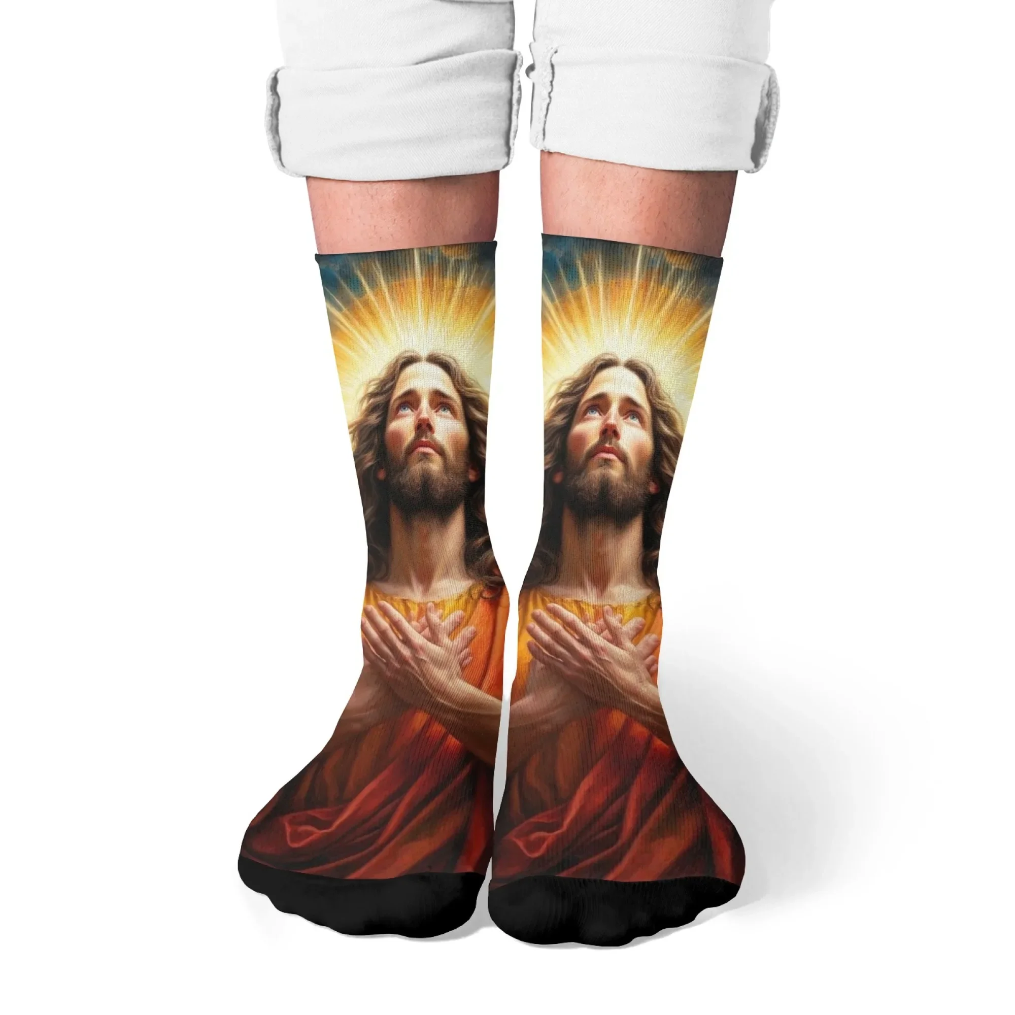 Jezus Christus Art Nieuwigheid Herensokken Retro Stijl Casual Mode Sokken Feestviering Cadeau Zachte Comfortabele Ademende Sokken