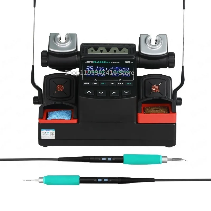 A902 Pro Soldering Station 450W 2pcs Temperature Controlled Handles +6 Pcs Tips for Electronics Repair Dual-Station