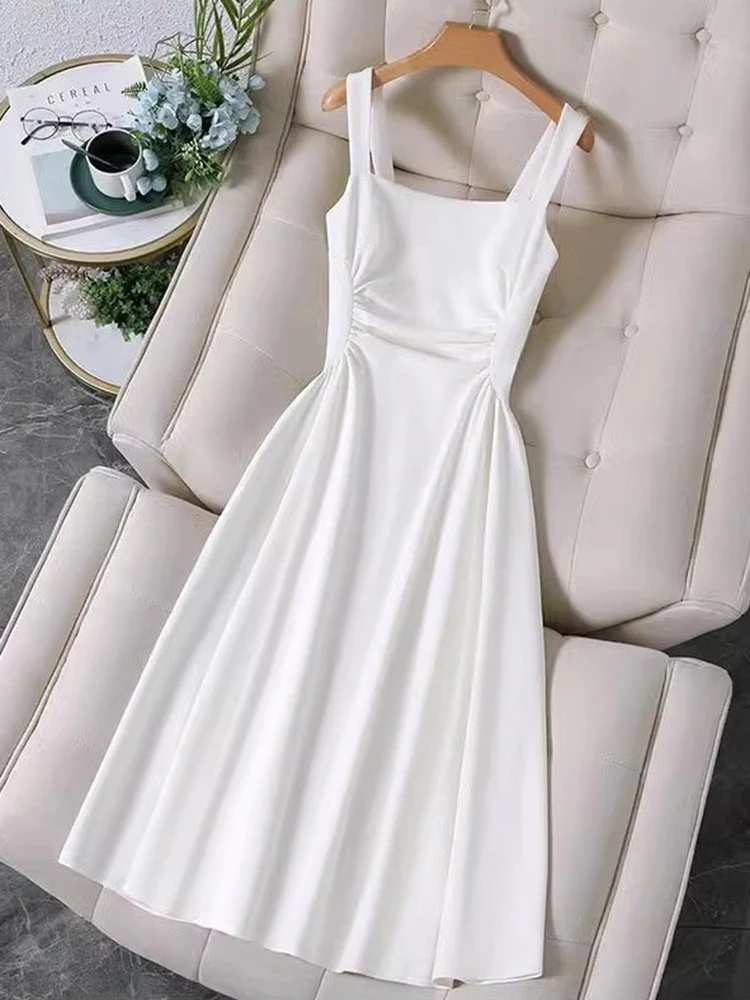 Elegante Camis Kleid Frauen Koreanische Süße Party Kleid Mode Slim Fit EINE Linie Lange Kleider Sommer Neue Chic Damen Solide Vestidos