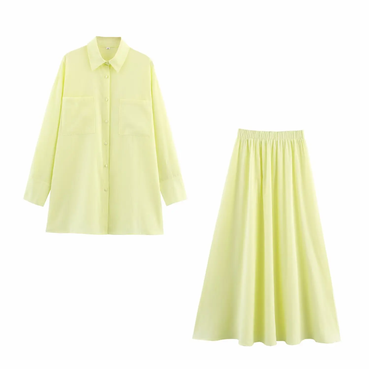 

UNIZERA Women's Fashion Yellow Loose Long Sleeve Shirt High Waist Half Skirt Temperament Summer New Half Skirt