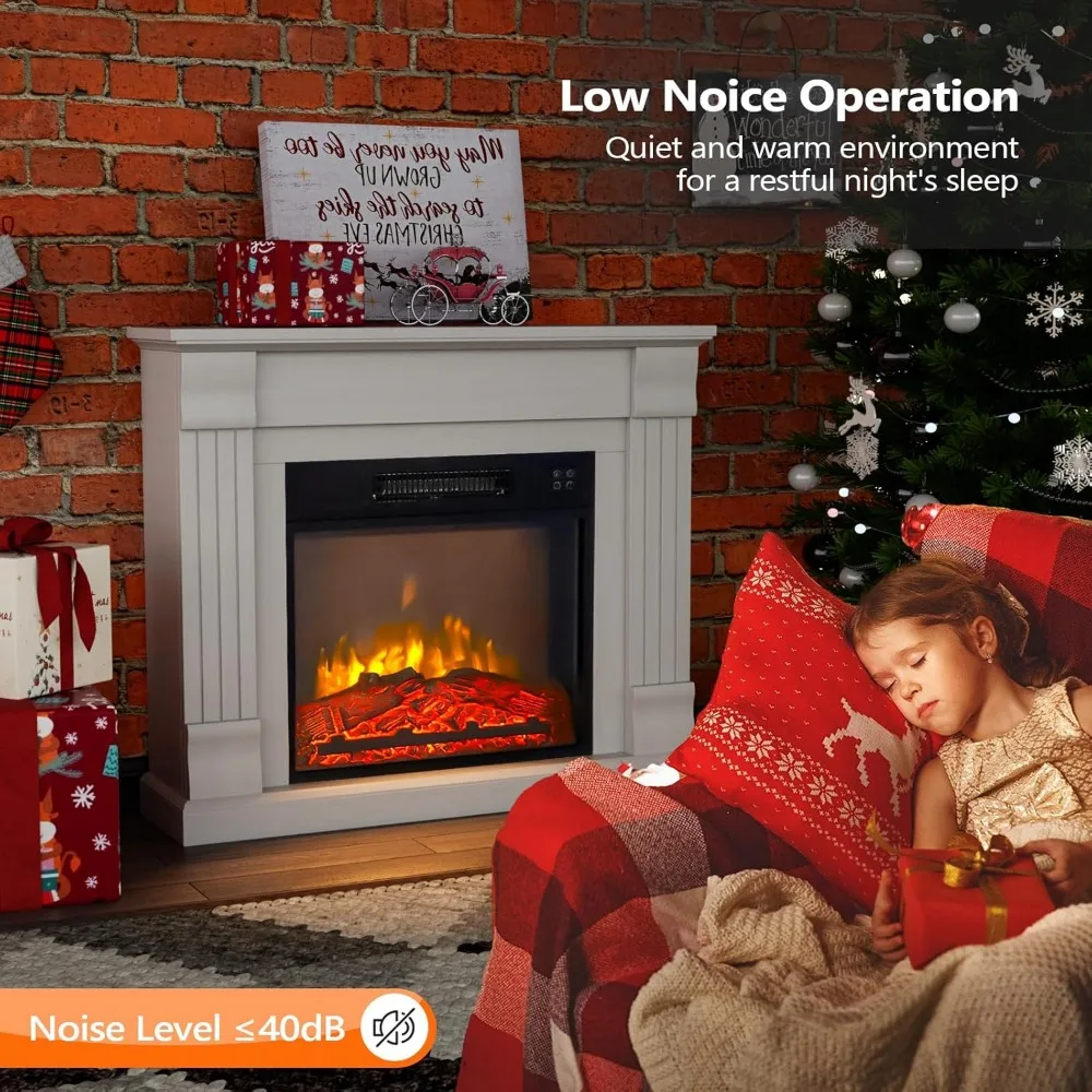 Chimenea eléctrica independiente de 32 pulgadas con repisa, control remoto, temporizador, 6 efectos de llama, calor ajustable