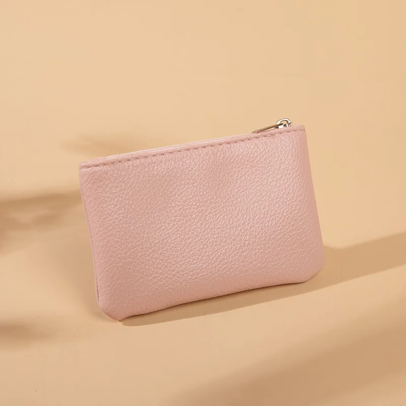 New women wallet lychee-pattern zipper purse ultra-thin short card holder coin key storage bag fashion PU small wallet for girl