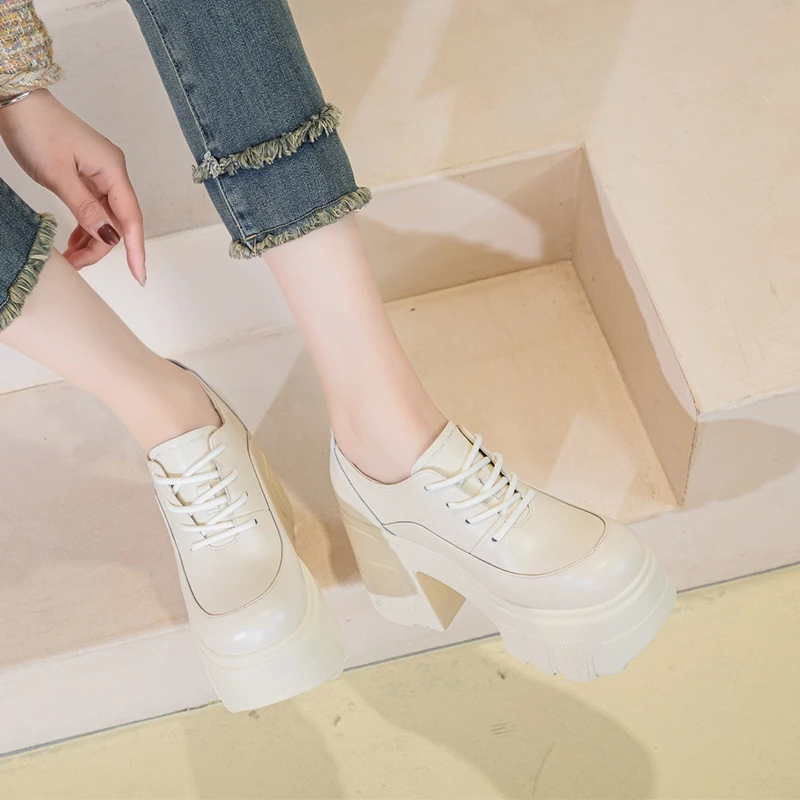 AIYUQI Hoge Hakken Vrouwen 2024 Nieuwe Lederen Lace-up Mode Vrouwen Schoenen 11 cm Hakken Platform Lente Schoenen vrouwen