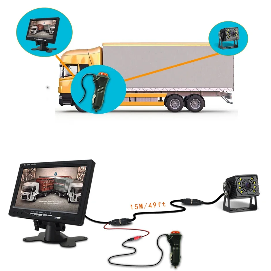 12V 24V Truck Backup Camera Rear View HD 7inch LCD Monitor for DVD Display Van Pickups Camper  Vehicle Bus Parking Assistance