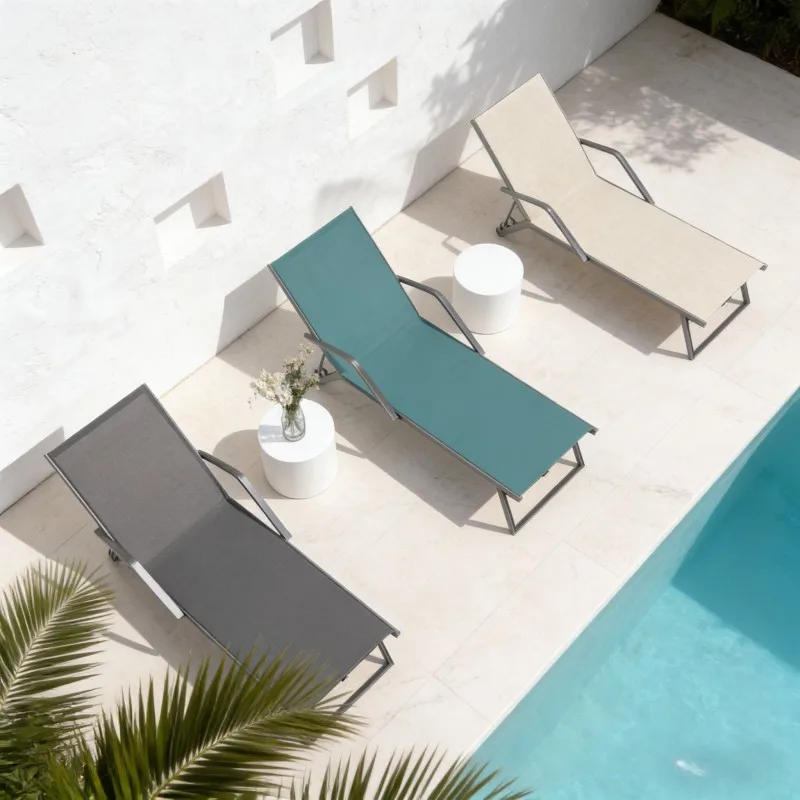 ！@Dwoo Modern Iron Frame Foldable Lounger Chair Hotel Villa Patio Furniture Outdoor Beach Leisure Sun Lounger
