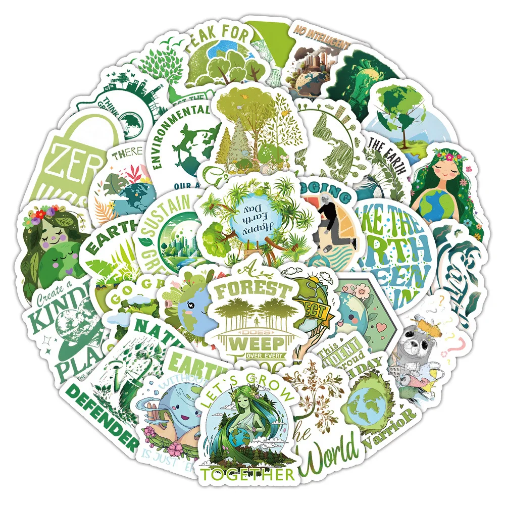 10/60PCS Environmentally Friendly Green Ecological Painted Environmental Graffiti Stickers DIY Account Book Suitcase Decals Toys