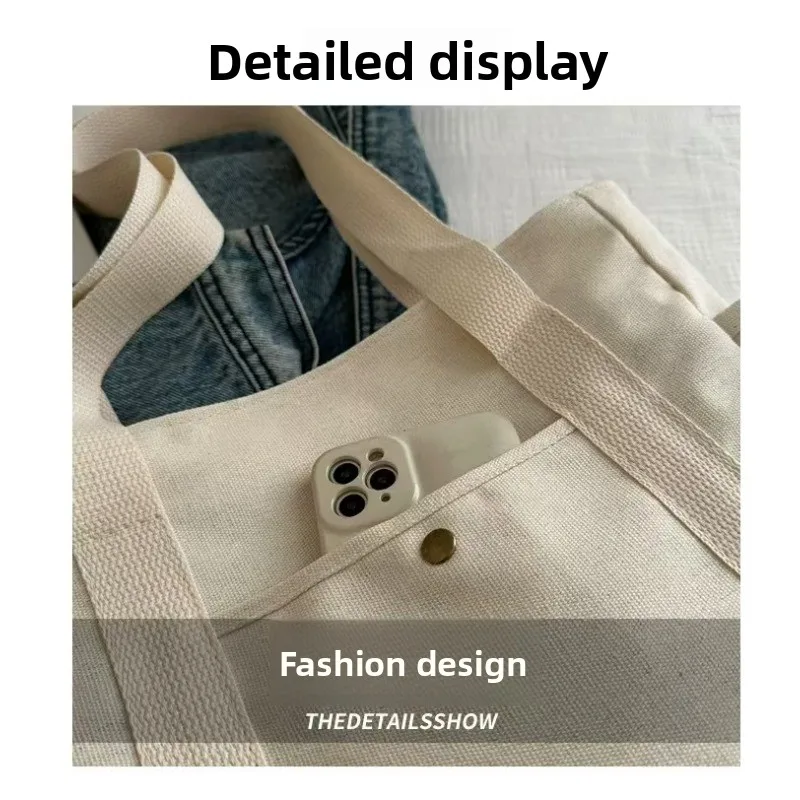 Große Canvas-Tragetasche für Arbeit und Ausgehen, Hochwertige Vielseitige Tasche für Pendler, Literarische und Künstlerische Studentenmode – Detail 3
