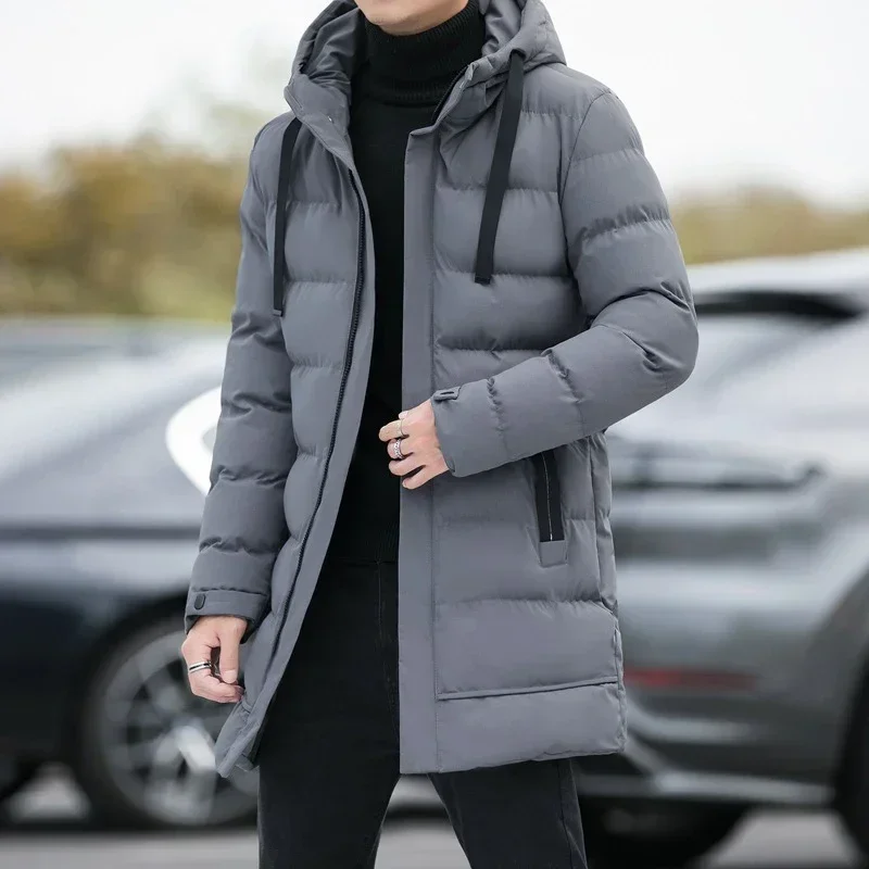 Winter Warm Long Outwear Hooded Thicken Mid-length Hooded Coat Men Warm Parka Winter Puffer Jacket Fashion Coat Male Overcoat