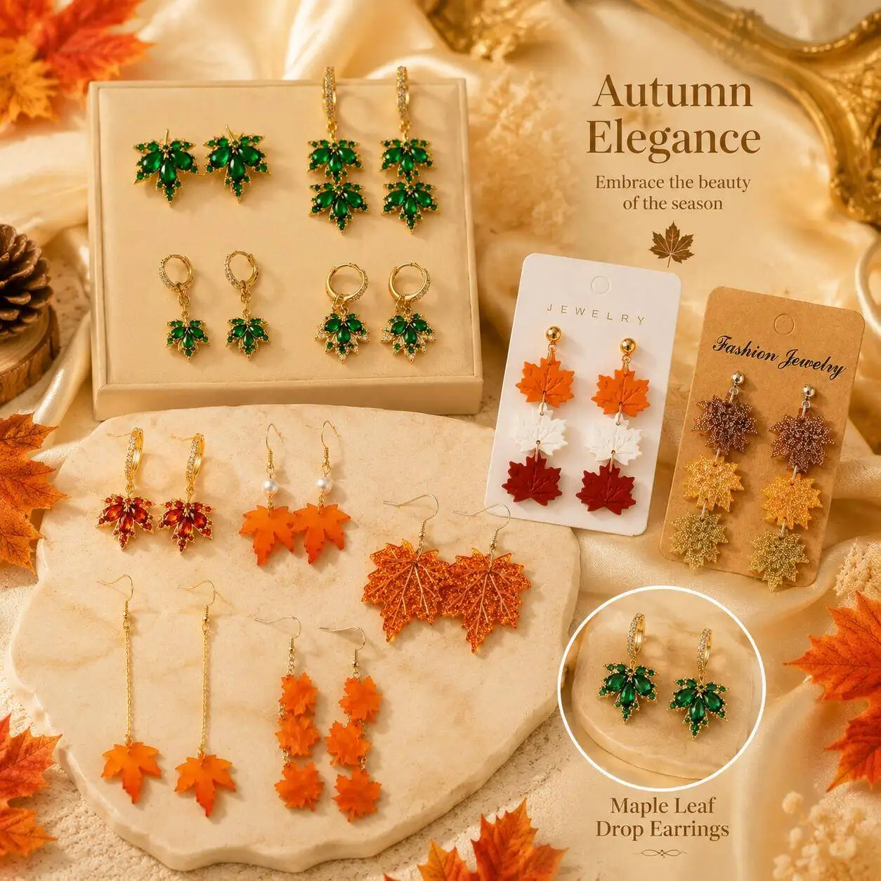 1 Pair Fashion Maple Leaf Rhinestone Drop Earrings Women Elegant Simple Thanksgiving Jewelry Pendant Earrings Gift