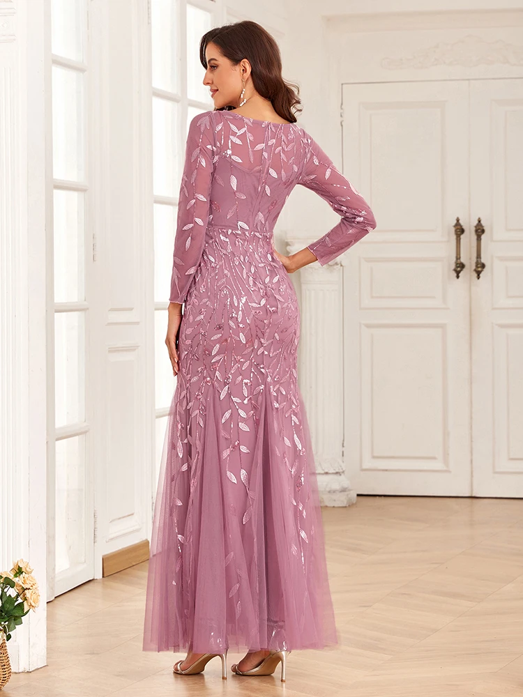 2024 heißer Verkauf Meerjungfrau Abendkleider Oansatz Volle Hülse Tüll Stickerei Lange Party Kleid Elegante Formale Kleid – Detail 10