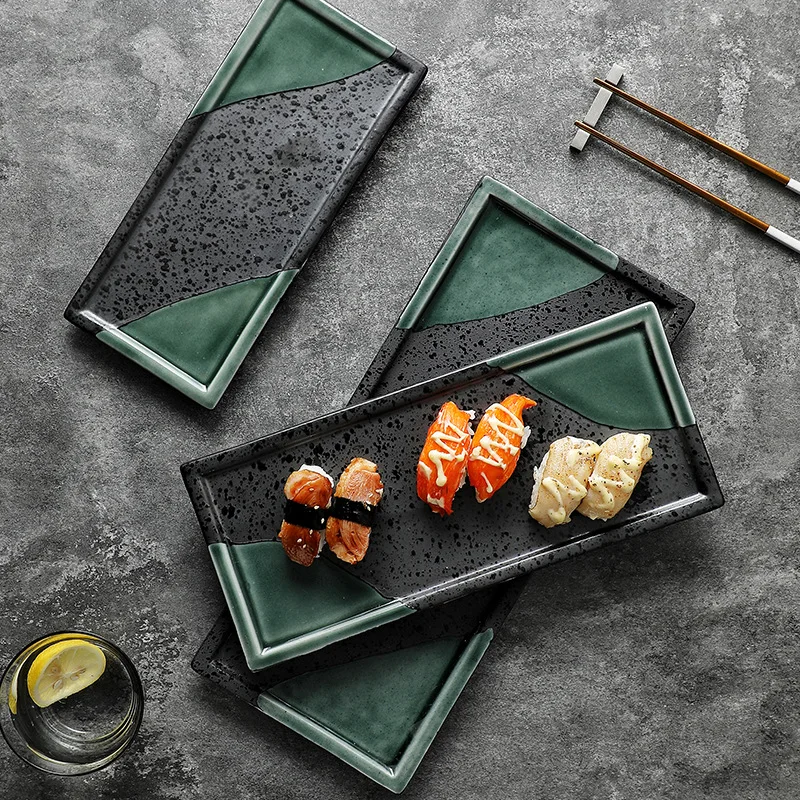 1pcs Sushi Plate Rectangular Flat Ceramic Tableware Japanese Dessert Tray Commercial Cold Dish Exquisite Sashimi Plates