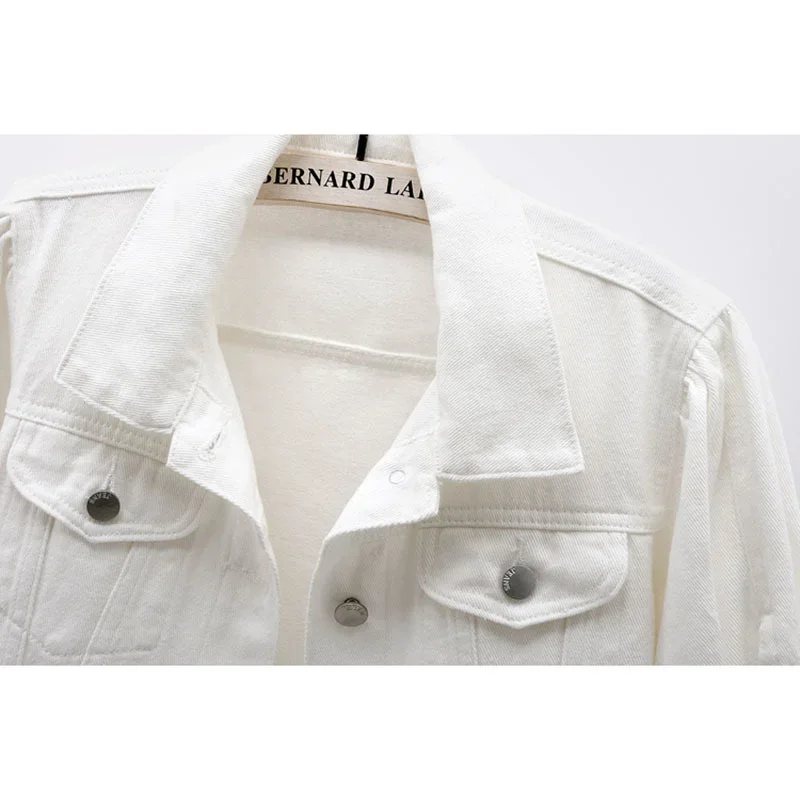 

Fashion White Denim Jacket Coat Women Spring Summer Thin Slim Short Cowboy Outerwear Big Pocket Half Sleeve Jeans Jackets Female