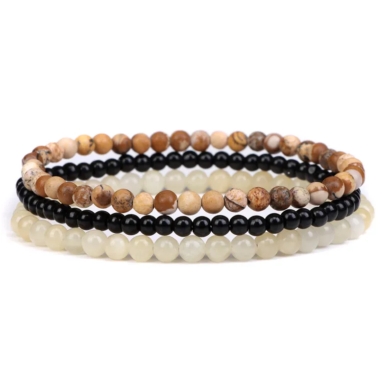 3pcs/Set Natural Stone Beaded Bracelet 4mm Lapis Lazuli Agat Bead Bracelets Couple Yoga Mini Bracelet for Men Women Jewelry Gift