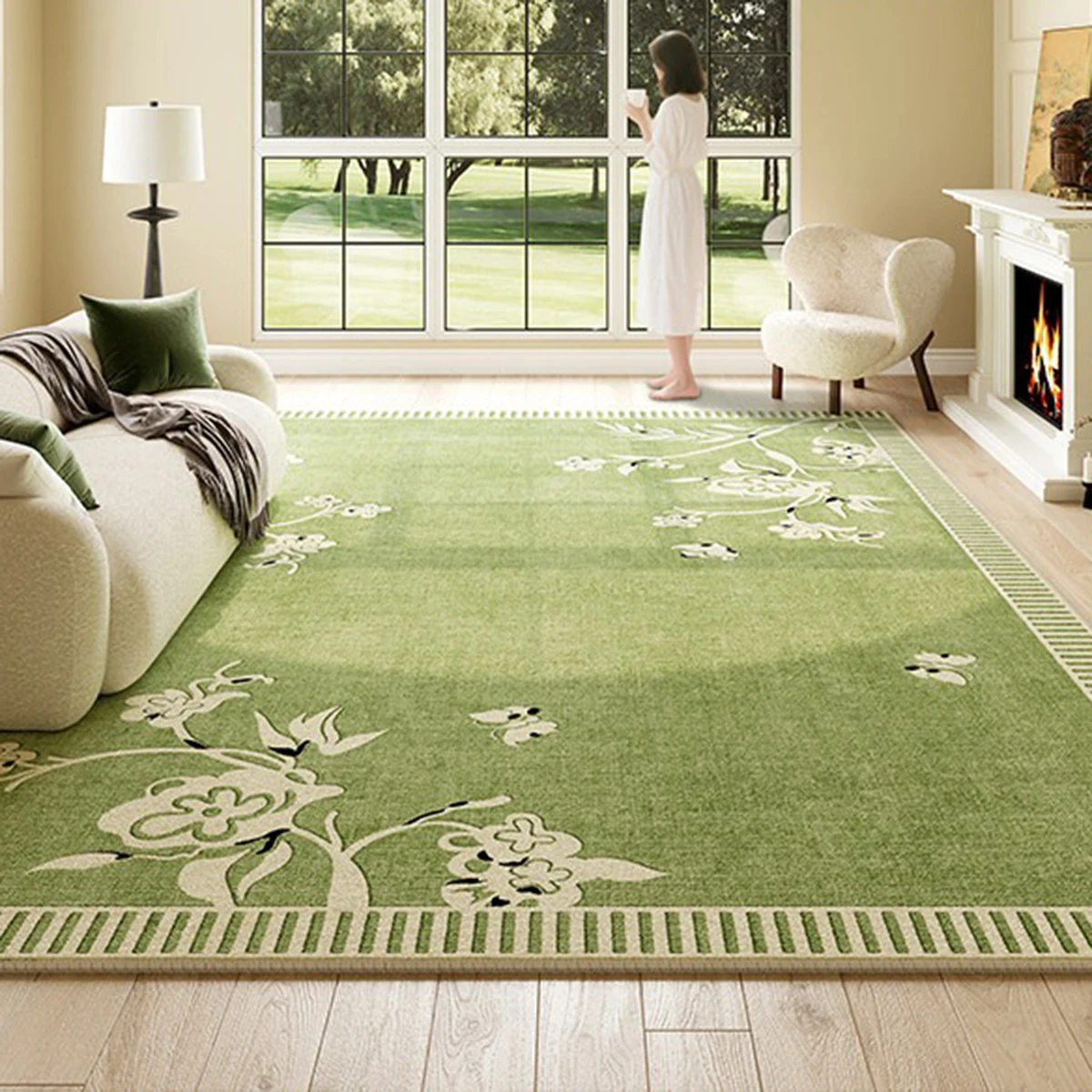 Vintage Floral Green Carpet Living Room Rug 200x300 Big Size Large Area Floor Mats Bedroom Rugs Home Decoration Tapetes De Sala