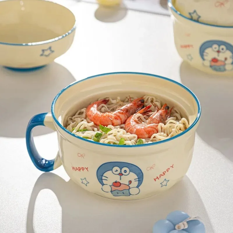 New Doraemon personalized creative cartoon cute instant noodle bowl cute kawaii two-dimensional handle ceramic bowl holiday gift - Image 4