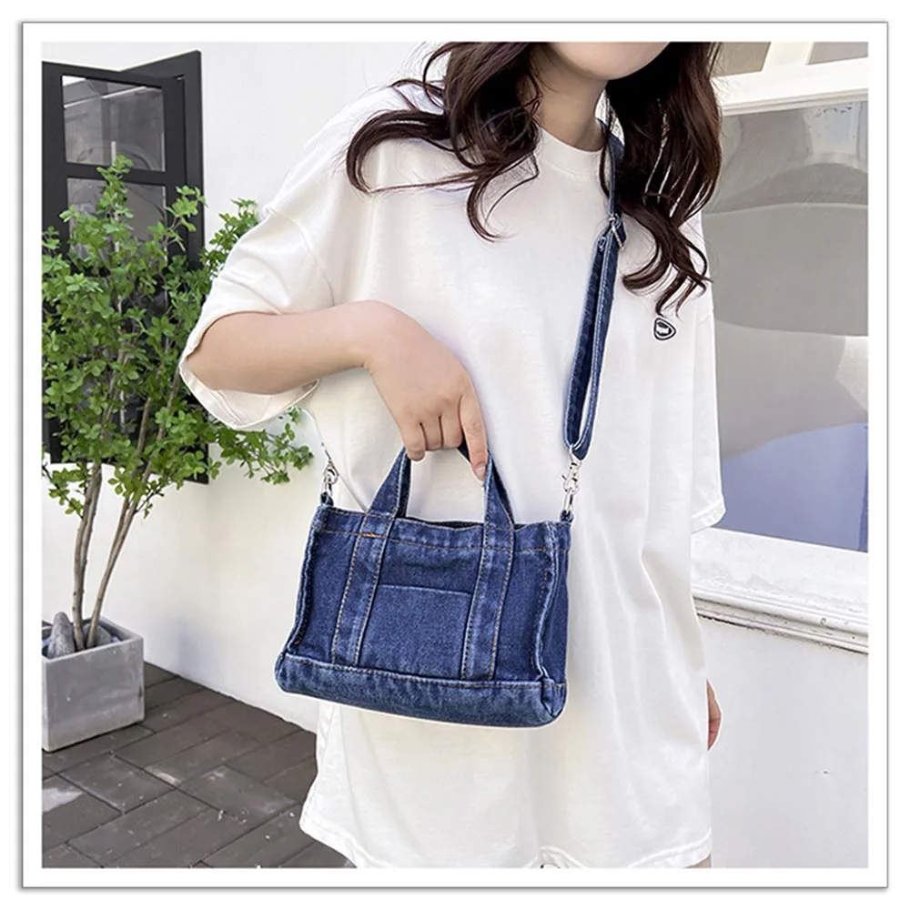 Name Embroidered Korean Summer Canvas Bag Denim One Shoulder Crossbody Bag Casual Versatile Handheld Women\'s Cloth Bag