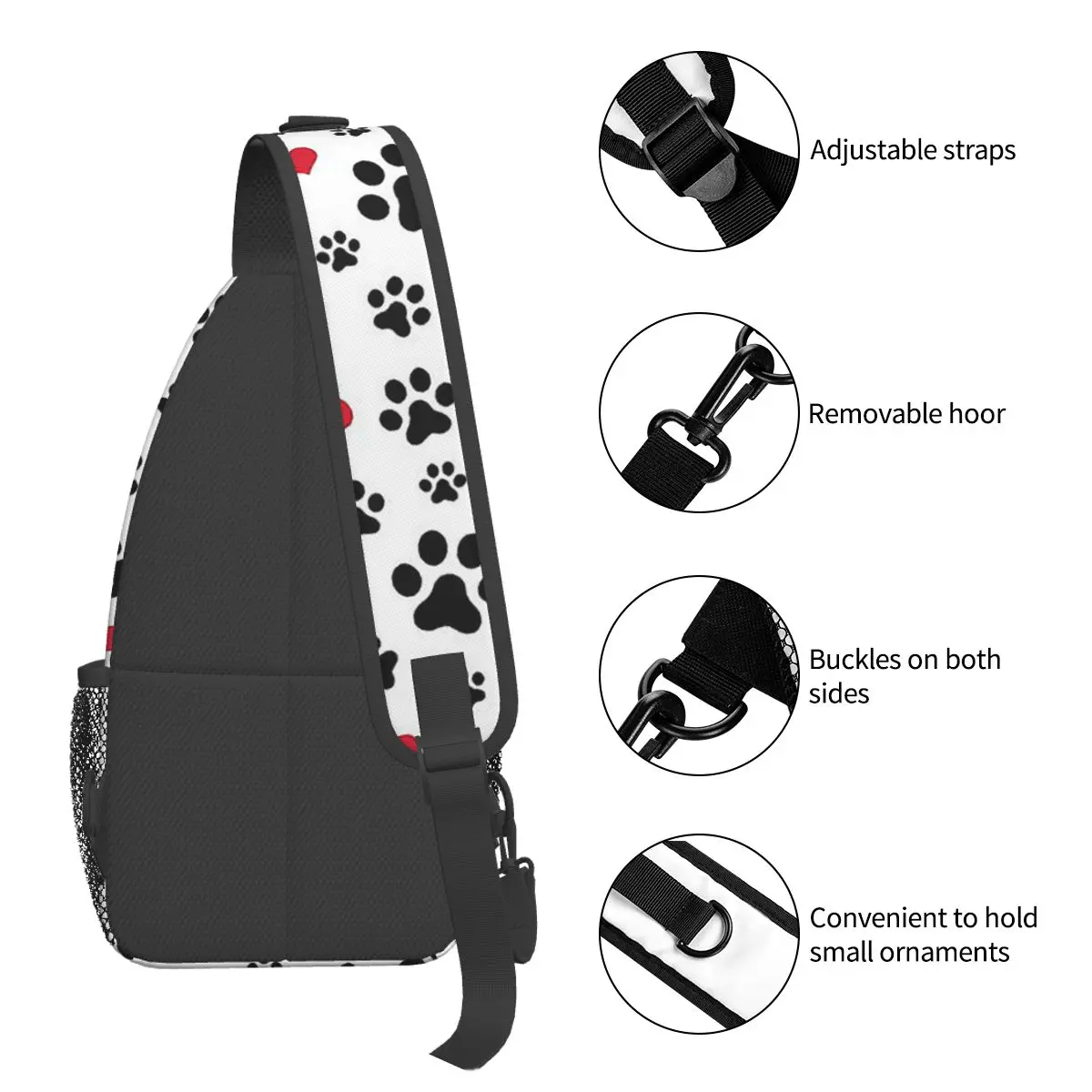Dog Paw Cat Heart Love Chest Bag Men Sling Crossbody Backpack Chest Bag Travel Hiking Daypack Shoulder Bag
