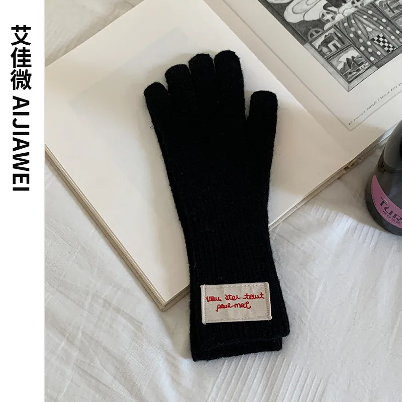 South KoreainsTouch Screen Cycling Gloves Couple Knitted Long Autumn and Winter Thermal and Windproof All-Matching Woolen Gloves