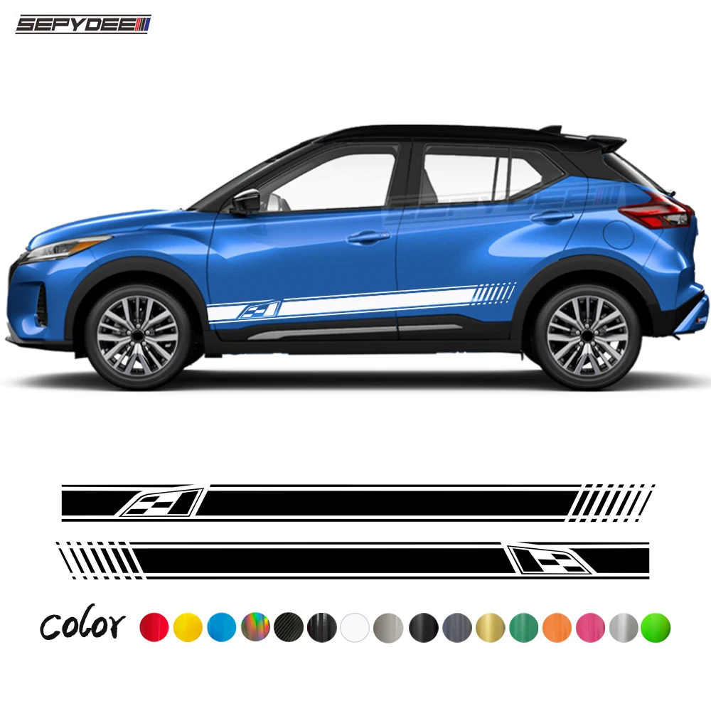 

2Pcs Car Door Side Stripes Skirt Stickers for Nissan Kicks Auto Body Lattices Graphics Vinyl Decals Car Tuning Accessories