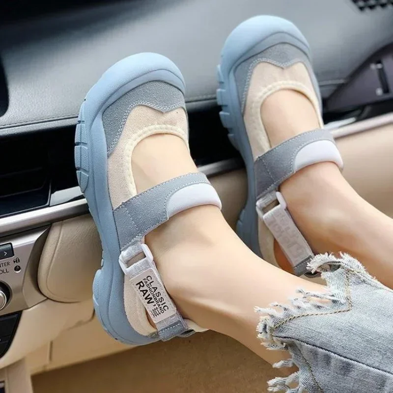 Woman Flat Sandals Beach Outdoor Casual Fashion Women\'s Breathable Summer Thick Casual Soft Sole Shallow Sports Canvas Shoes