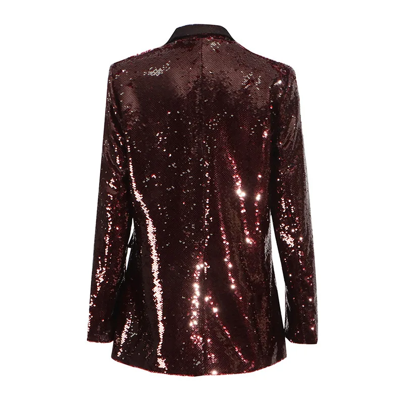 KWTX dames effen paillettenblazer SS25 retro trendy streetwear gekerfde revers taille-klinkende mode van hoge kwaliteit