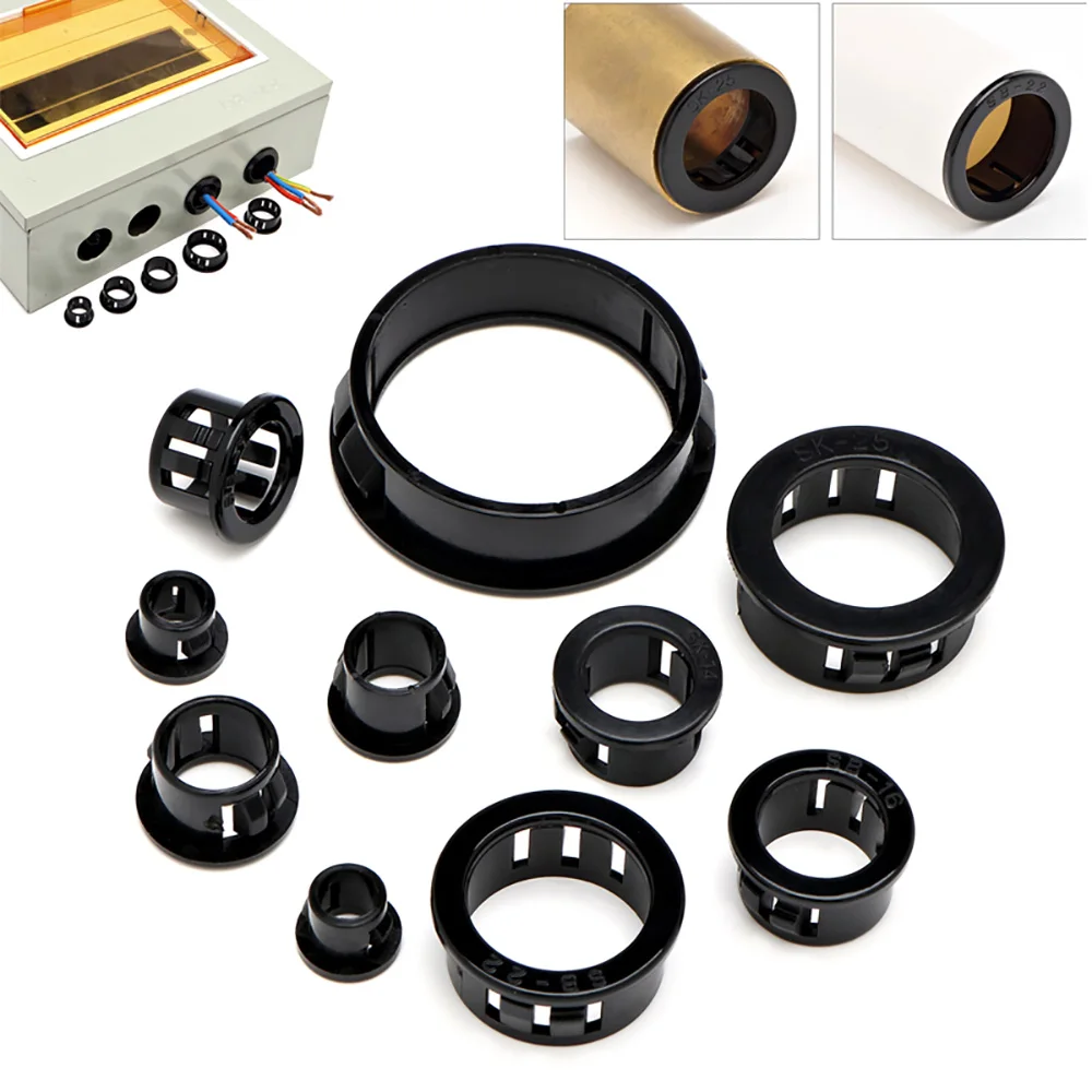 10/20pcs Black Nylon Snap-On Electrical Wire Hole Gasket 7.8-59mm Computer Desk Cable Grommets Buckle-Type Protective Coil Ring