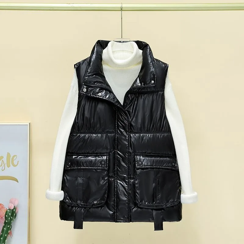 Women's Autumn Winter Vest New Sleeveless Down Cotton Coat Versatile Fashion Washable Shiny Waistcoat Vest for Women Tops