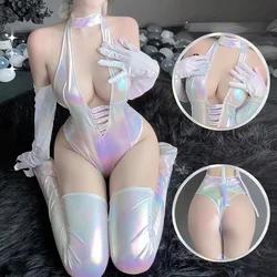 Women Sexy Lingerie Cosplay Costume Reflective PU Leather Sexу Bodysuit Women's Underwear Party Dresses Nightclub Clothing